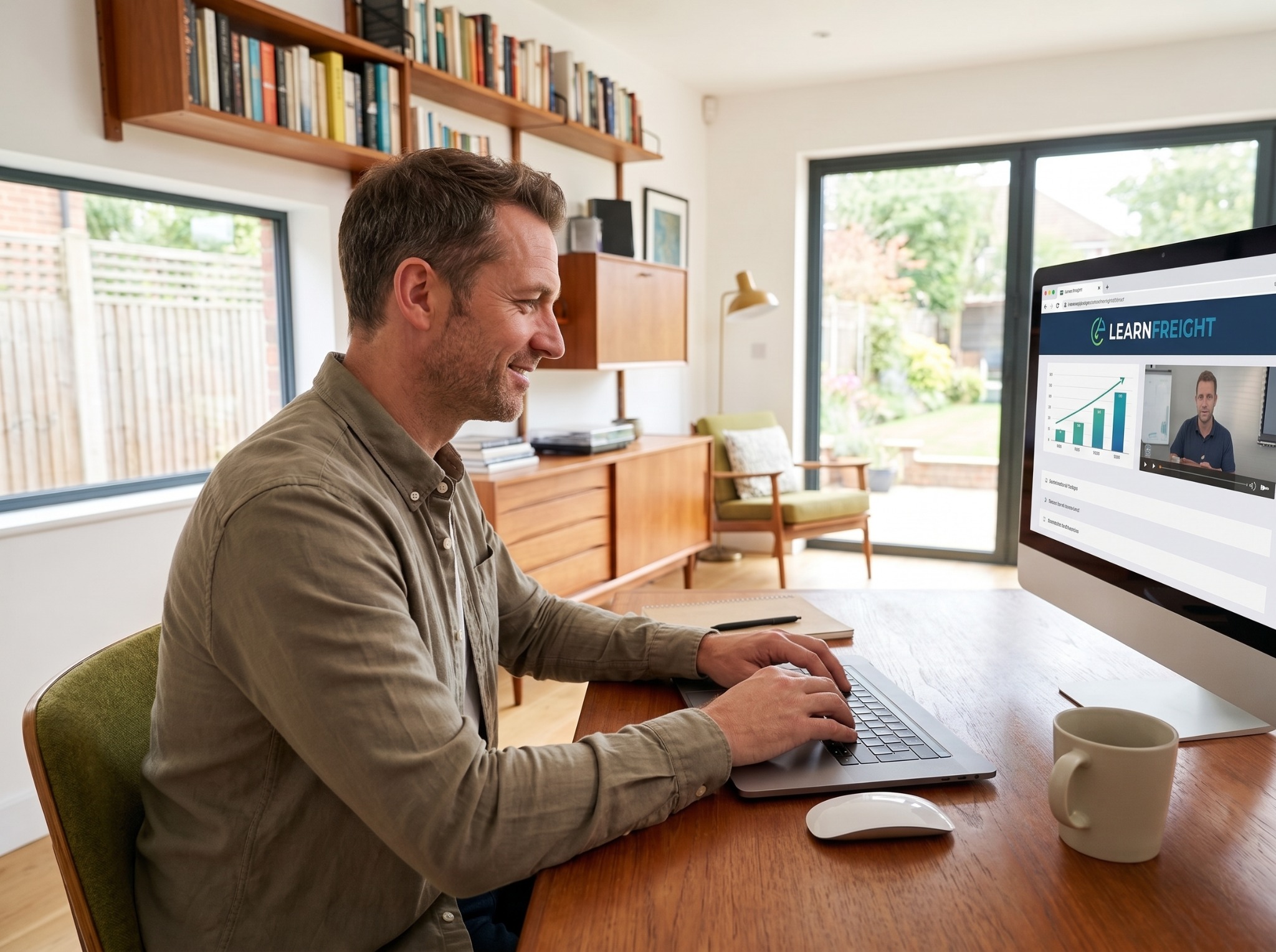 A student taking the LearnFreight Training Course from a home office
